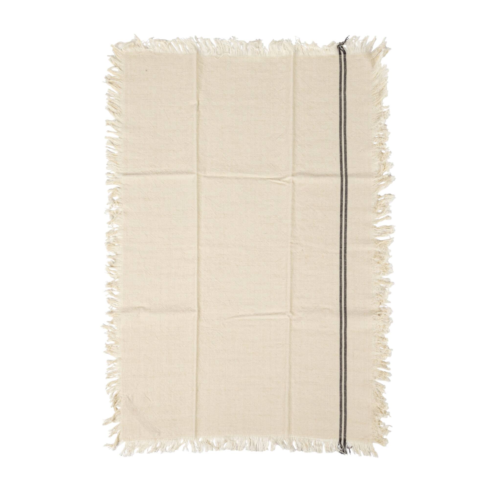 Hello Honey® Natural & Black Stripes Woven Cotton Tea Towels with Fringe Set